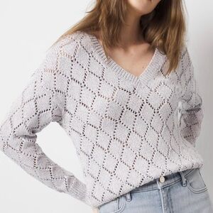 WHBM White House Black Market light purple Pointelle Marled Shimmer sweater sz M